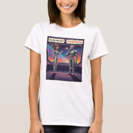 Funny AI Romance Female Human and Male Robot Space Tシャツ