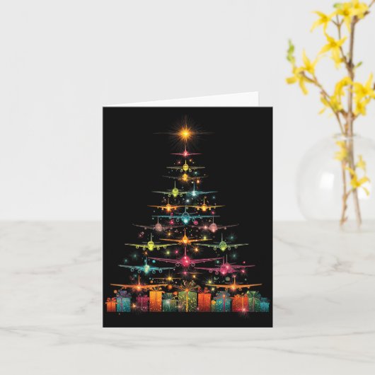 Funny Airplanes Christmas Tree Graphic Air Planes  カード (黄色い花)