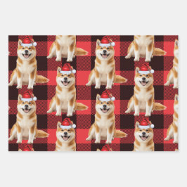 Funny Akita Christmas Dog Buffalo Plaid ラッピングペーパーシート