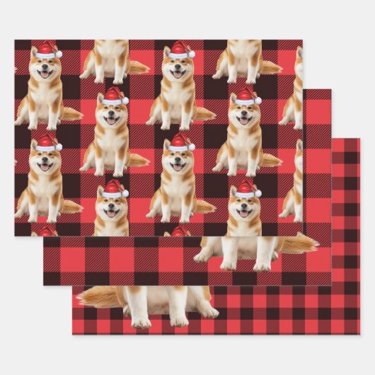 Funny Akita Christmas Dog Buffalo Plaid ラッピングペーパーシート (セット)