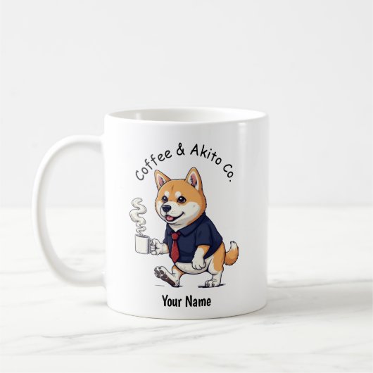 Funny  Akita dog Business Suit Coffee  コーヒーマグカップ (左)