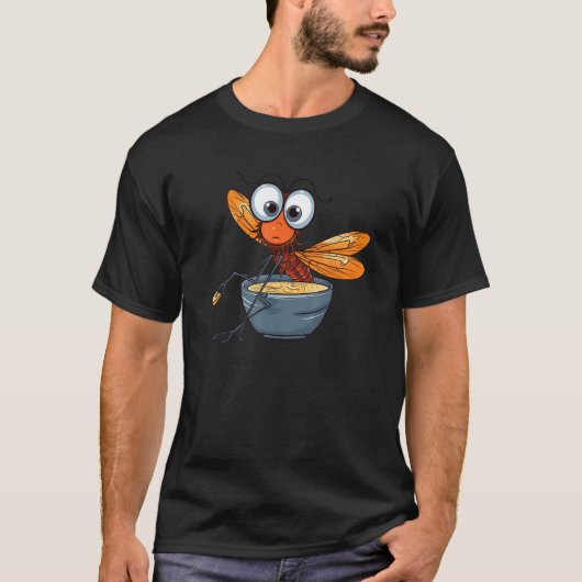 funny alert dragonfly caught with hand in soup bow tシャツ (正面)