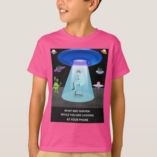 Funny Alien Abduction Phone Distraction Sci-Fi Tシャツ (正面)