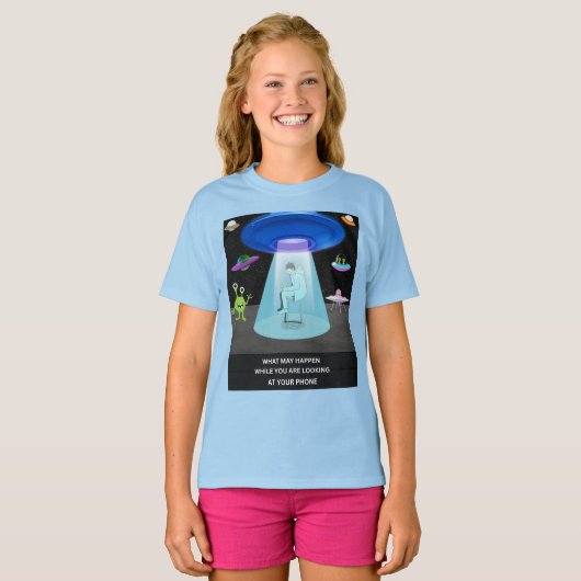 Funny Alien Abduction Phone Distraction Sci-Fi  Tシャツ (正面フル)