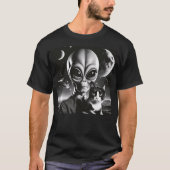 Funny Alien and Cat UFO Outer Space Cat Lover Kitt Tシャツ (正面)