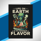Funny Alien BBQ Illustration Retro Sci Fi Grilling カード