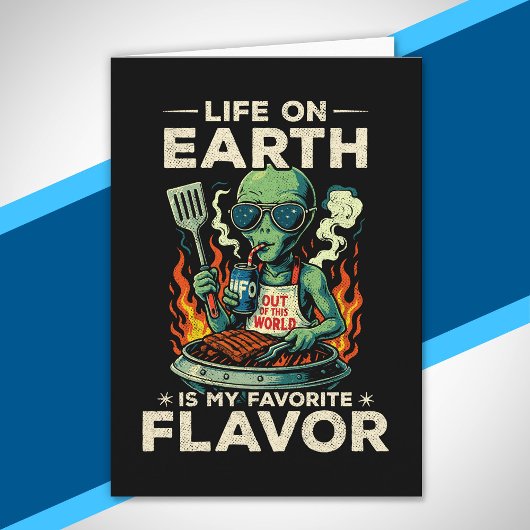 Funny Alien BBQ Illustration Retro Sci Fi Grilling カード