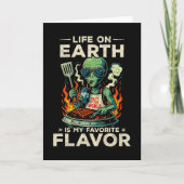 Funny Alien BBQ Illustration Retro Sci Fi Grilling カード (正面)