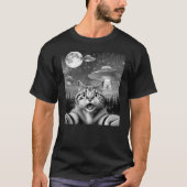 Funny Alien Cat Selfie with UFOs Gift Idea Men Wom Tシャツ (正面)