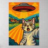 Funny Alien Cat UFO Abduction Cat Retro Pop Art ポスター (正面)
