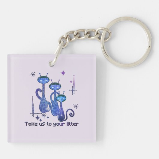 Funny Alien Cats | Take Us To Your Litter キーホルダー (裏面)