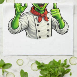 Funny Alien Chef Design Cute Space Cook With Chef キッチンタオル