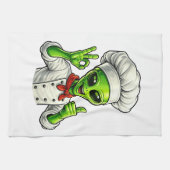 Funny Alien Chef Design Cute Space Cook With Chef キッチンタオル (横)
