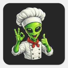 Funny Alien Chef Design Cute Space Cook With Chef スクエアシール