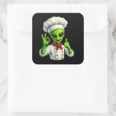 Funny Alien Chef Design Cute Space Cook With Chef スクエアシール (バッグ)