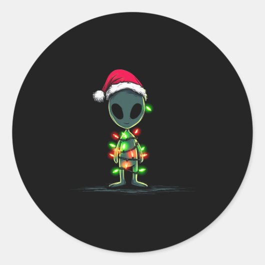 Funny Alien Christmas Graphics Lights Lover Extrat ラウンドシール (正面)