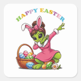 Funny Alien Easter Bunny Dabbing Cute Easter Egg スクエアシール