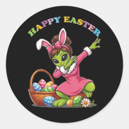 Funny Alien Easter Bunny Dabbing Cute Easter Egg ラウンドシール