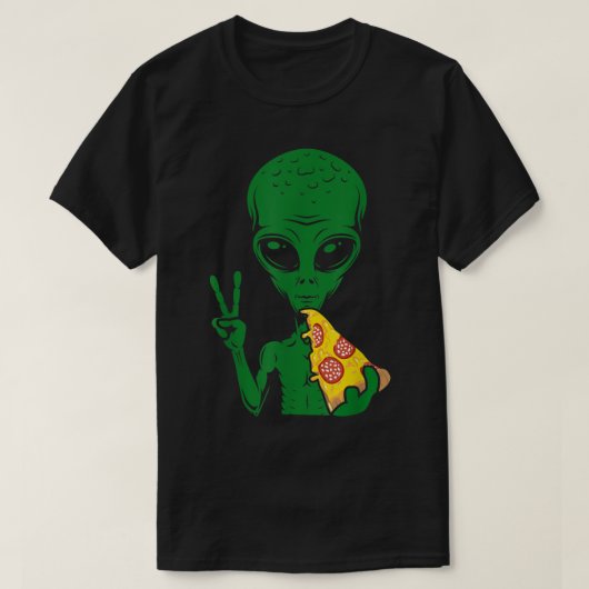 Funny Alien Eating Pizza Design Tシャツ (デザイン正面)