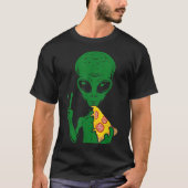 Funny Alien Eating Pizza Design Tシャツ (正面)