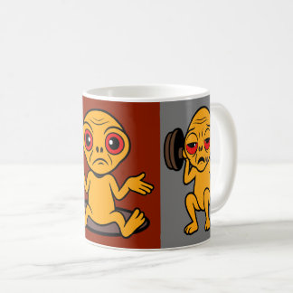 Funny Alien Gym Mug – 3-Panel Cartoon Workout  コーヒーマグカップ