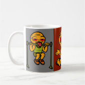 Funny Alien Gym Mug – 3-Panel Cartoon Workout  コーヒーマグカップ (左)
