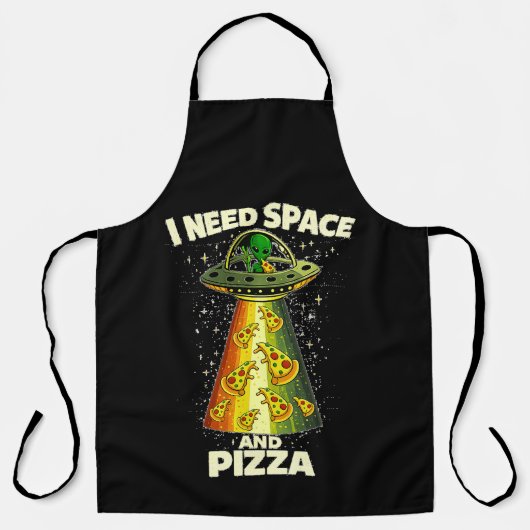 Funny Alien Head Eating Pizza UFO Extraterrestrial エプロン (正面)