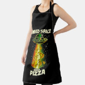 Funny Alien Head Eating Pizza UFO Extraterrestrial エプロン (インサイチュ)