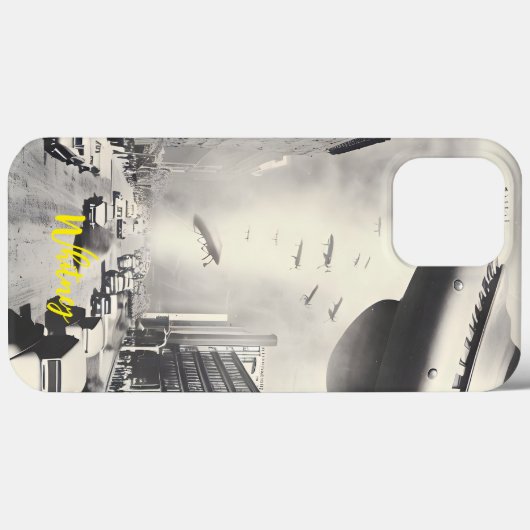 Funny Alien Invasion Rtero Sci Fi movie Name Case-Mate iPhoneケース (裏面 (横))