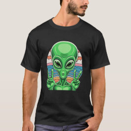 Funny Alien Peace Sign Area 51 Design Tシャツ