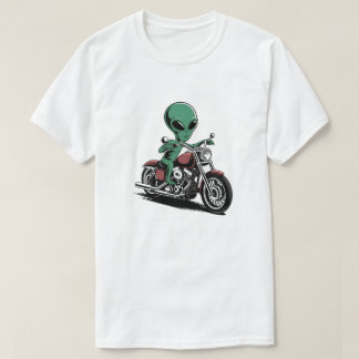 Funny Alien Riding Motorcycle Tシャツ