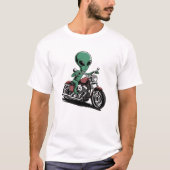 Funny Alien Riding Motorcycle Tシャツ (正面)