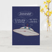 Funny Alien Spaceship Comic Crafty Word in Space カード (黄色い花)