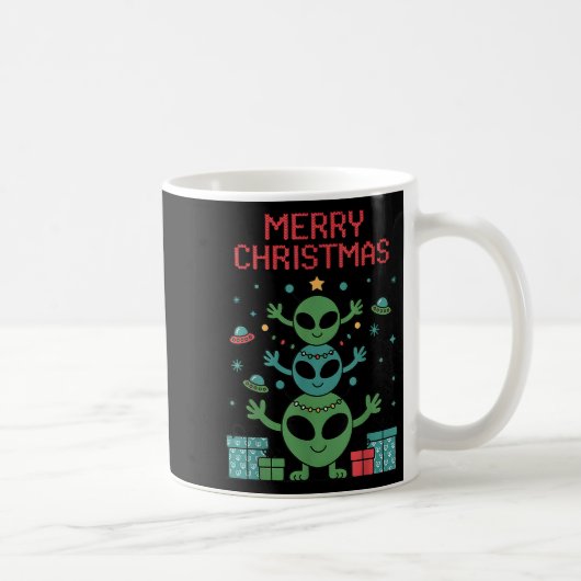 Funny Alien Trio Merry Ugly Christmas Santa Hat Xm コーヒーマグカップ (右)