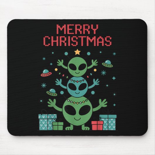 Funny Alien Trio Merry Ugly Christmas Santa Hat Xm マウスパッド (正面)
