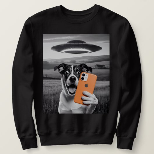 Funny Alien UFO Dog Selfie - Cool Cat & Space UFO  スウェットシャツ (デザイン正面)