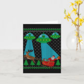 Funny Alien Ufo Santa Sleigh Ugly Christmas Sweate カード (黄色い花)
