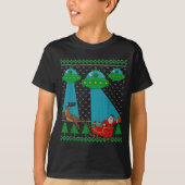 Funny Alien Ufo Santa Sleigh Ugly Christmas Sweate Tシャツ (正面)