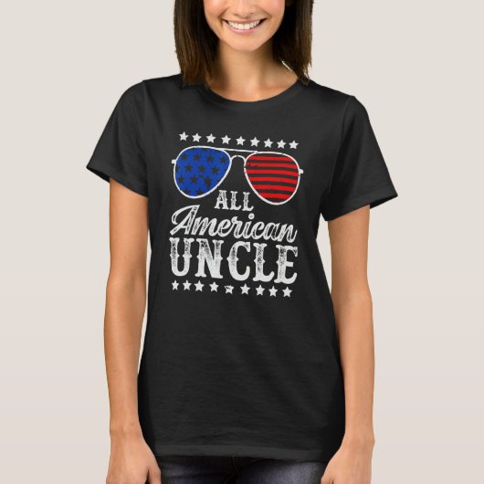 Funny All American Uncle Sunglasses USA 4th Of Jul Tシャツ (正面)