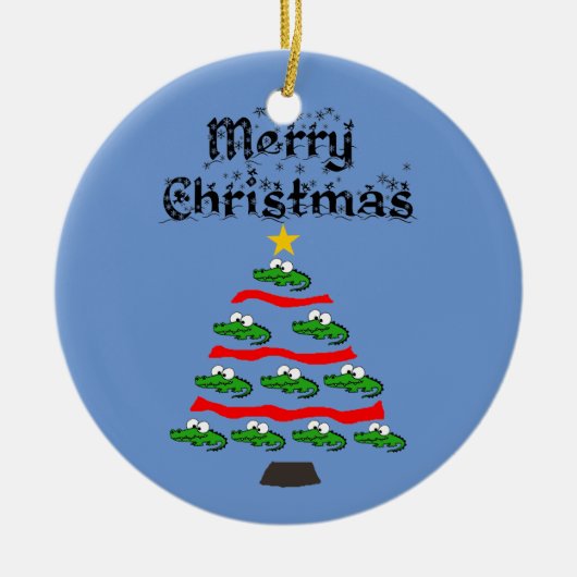 Funny Alligator Christmas Tree Cartoon セラミックオーナメント (正面)