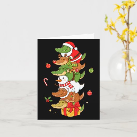 Funny Alligator Santa Elf Snowman Christmas Womens カード (黄色い花)