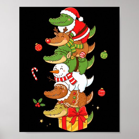 Funny Alligator Santa Elf Snowman Christmas Womens ポスター (正面)