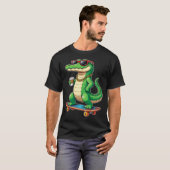 Funny Alligator Skateboard Cool Crocodile Coffee Tシャツ (正面フル)