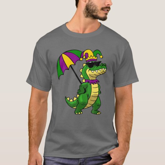 Funny Alligator Wearing Jester And Sunglasses Funn Tシャツ (正面)