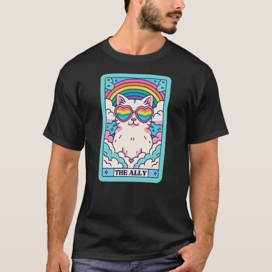 Funny Ally Cat Tarot Card Pride Sunglasses Gay Pri Tシャツ (正面)