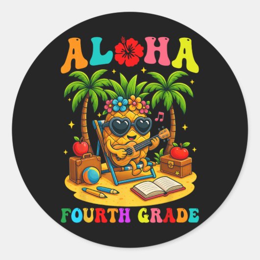 Funny Aloha 4th Grade Student First Day Of School  ラウンドシール (正面)