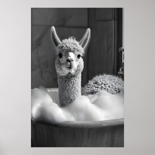 Funny Alpaca Bubble Bath Art, Bathroom Print ポスター (正面)