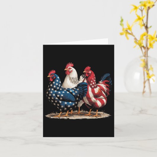 Funny American Flag Rooster Independence Day 4th O カード (黄色い花)