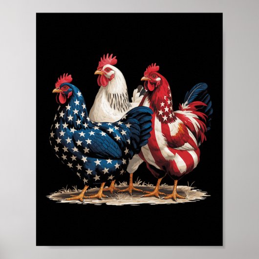 Funny American Flag Rooster Independence Day 4th O ポスター (正面)