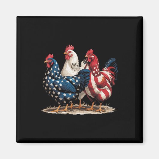 Funny American Flag Rooster Independence Day 4th O マグネット (正面)